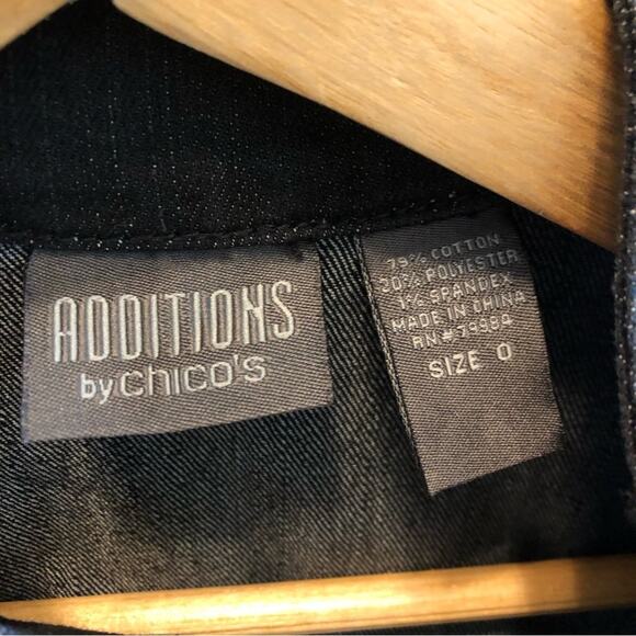 Chico’s Studded Denim Jacket Women’s Size Medium Black Stretch Zip Up Old Money - Picture 3 of 12